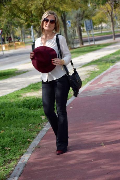 Burgundy hat in autumn