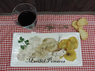 Pollo con patatas a la carbonara.