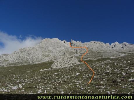 Ruta Canal Grajas y Covarones Cortes:  Vista de la bajada por la canal de Covarones