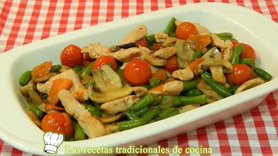 Receta de verduras salteadas con pavo