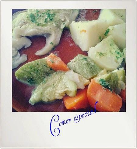 Filete de merluza y verduras al vapor en thermomix