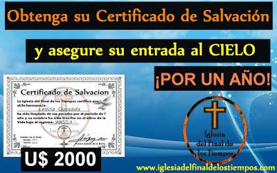 Iglesia vende certificados de salvación por dos mil dolares anuales