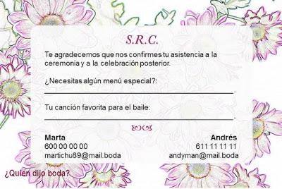 Tarjeta con S.R.C. y petición de información extra
