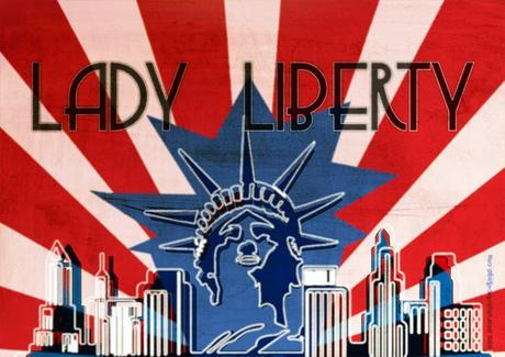 Póster para descargar: Lady Liberty, la estatua de la libertad poster para descargar, skyline Nueva York, estatua de la libertad