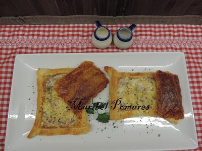 Tartaletas de hojaldre a la carbonara.