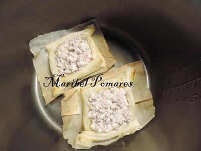 Tartaletas de hojaldre a la carbonara.