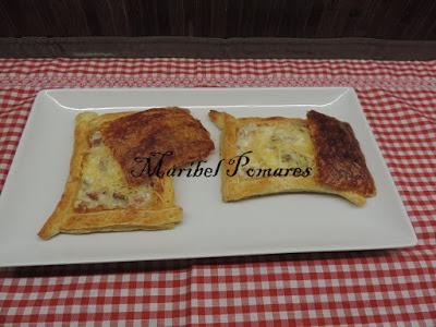 Tartaletas de hojaldre a la carbonara.