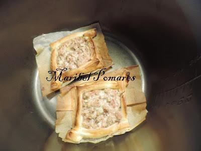 Tartaletas de hojaldre a la carbonara.