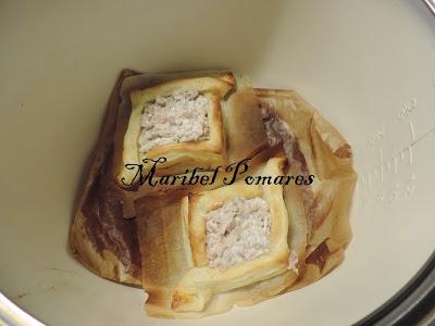 Tartaletas de hojaldre a la carbonara.