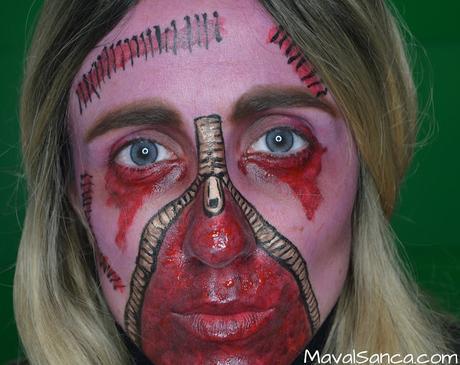 Maquillaje Halloween/Carnaval - Zipped Zombie con Productos Low Cost: Concurso de Maquillalia #maquihalloween