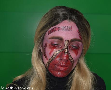 Maquillaje Halloween/Carnaval - Zipped Zombie con Productos Low Cost: Concurso de Maquillalia #maquihalloween