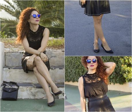 Cuero negro y Encaje negro-Black Leather and Black Lace