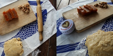 Pastaflora de membrillo , merengue y nueces de california Pastaflora de membrillo , merengue y nueces de california