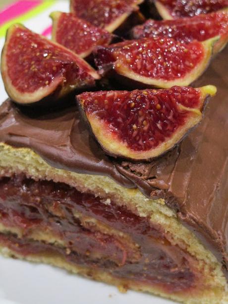 Brazo de gitano de compota de higos y ganache de chocolate - Sin gluten y sin lactosa