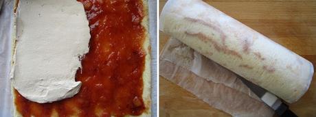 Brazo de gitano de chantilly de café y compota de ciruelas negras