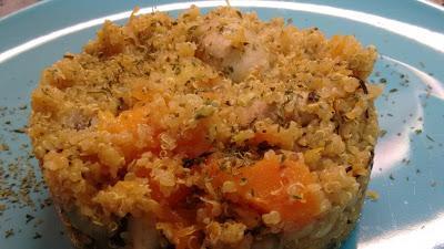 Quinoa con champiñones y calabaza a la cúrcuma