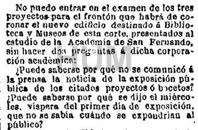 El frontón de la Biblioteca Nacional. Madrid, 1892-1903