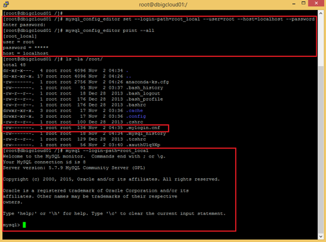 ejemplo mysql_config_editor por DBigCloud