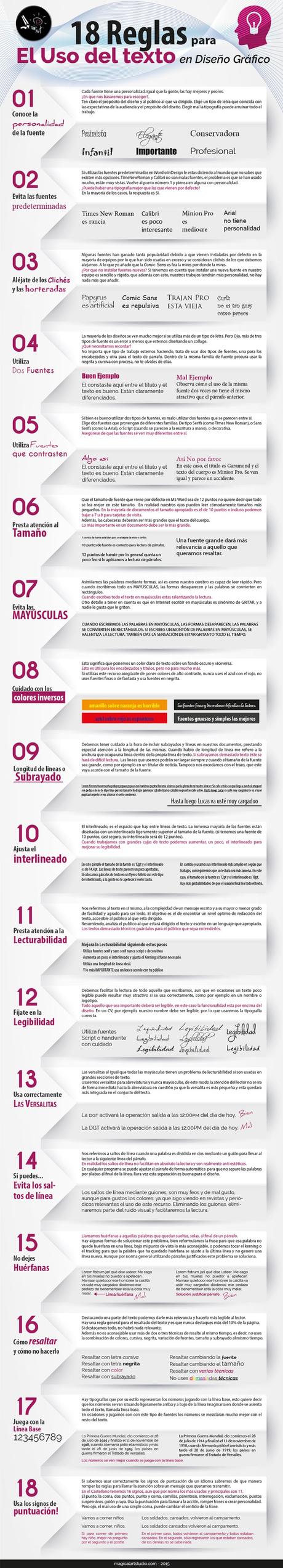 18 Reglas para el uso del texto en Diseño Gráfico #infografía @MagicalArtStudy