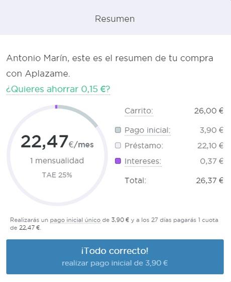 Financia tus compras en Trollshots con Aplazame - Paso 7