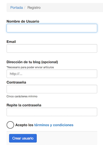 Creando cuenta en Bloguers.net