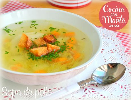 Sopa o caldo de pollo, receta casera, tradicional, cura resfriados, catarros, enfríamientos, remedio casero, fácil, rápida, Cocina con Marta