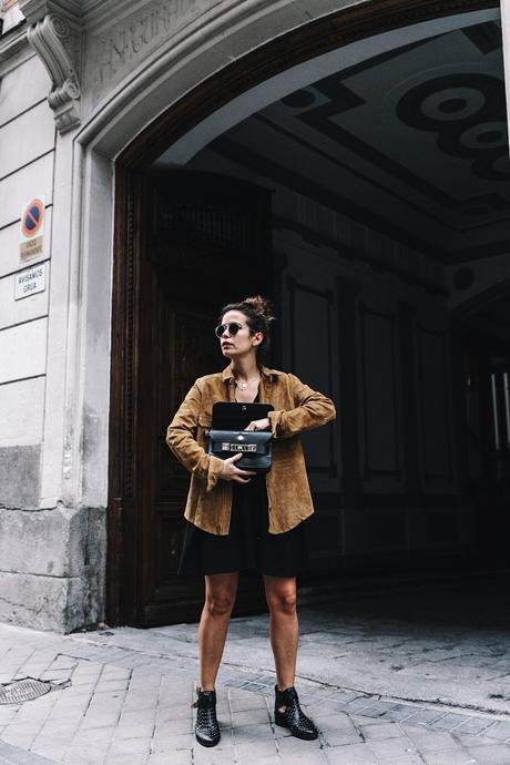 Camel_Suede_Shirt-Black_Dress-Studded_Booties-Collage_Vintage_For_Pepe_Jeans-Cut_Out_Boots-Proenza_Schouler-Outfit-2