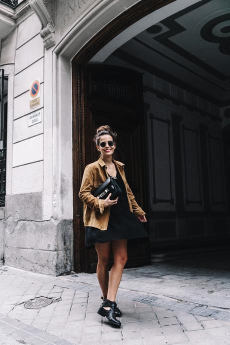 Camel_Suede_Shirt-Black_Dress-Studded_Booties-Collage_Vintage_For_Pepe_Jeans-Cut_Out_Boots-Proenza_Schouler-Outfit-3