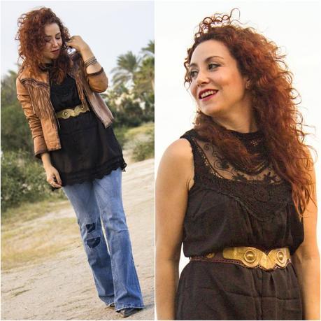 Vaqueros Acampanados en un look Boho-Flared jeans in a Boho look