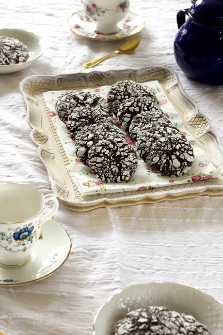 Galletas craqueladas de chocolate y canela con pepitas de cacao Galletas craqueladas de chocolate y canela con pepitas de cacao