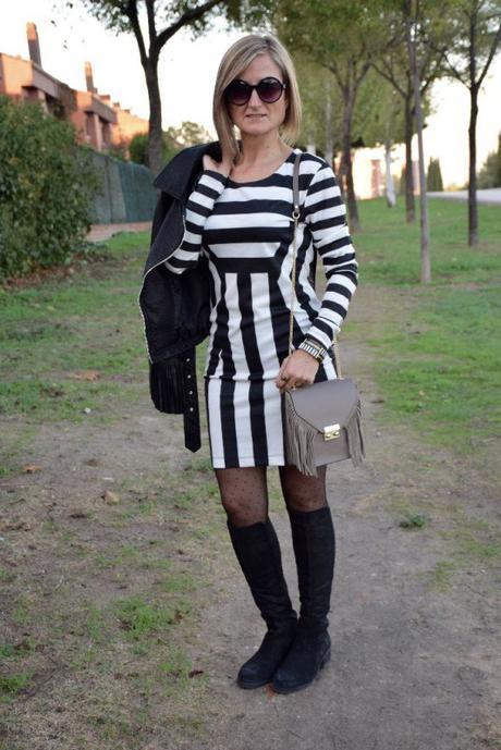 Tall boots and striped dress Tall boots and striped dress
