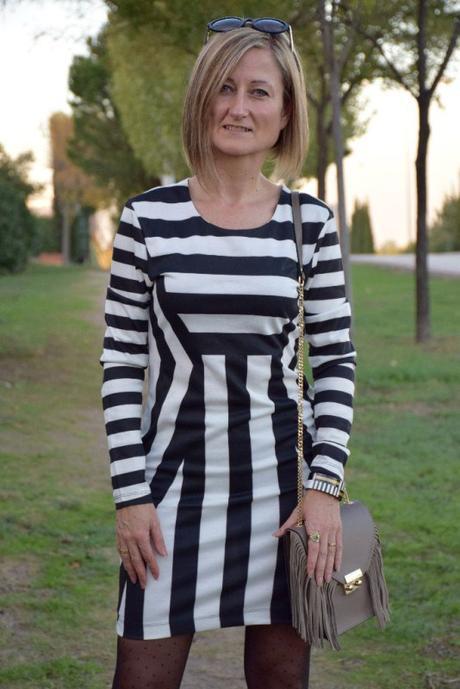 Tall boots and striped dress autumn outfits and street style by diseneitorforever