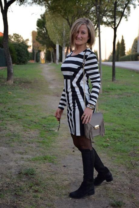 Tall boots and striped dress Tall boots and striped dress