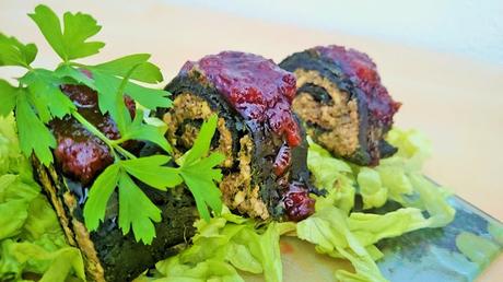 Rollo de espinaca con relleno de tofu