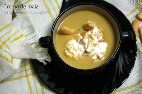 crema de maíz, queso fresco, ajo negro