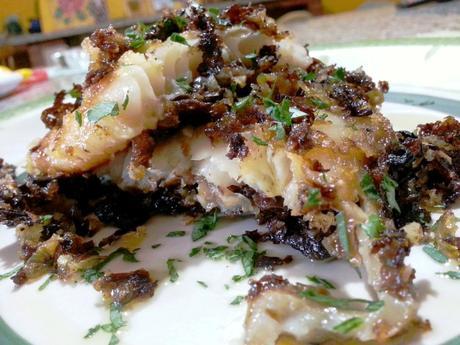 Filete de pargo con aceitunas y almendras - Filete de pescado con aceitunas y almendras - Dentice impanato con olive e mandorle - Sea bream with olives and almonds pargoempanado