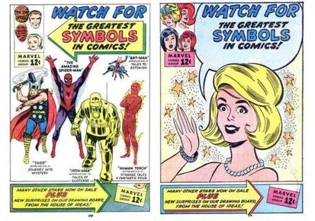 ¡Estas imágenes demuestran que Millie the Model formó parte de la Era Marvel ya desde un comienzo! Los carteles destinados a la promoción del universo superheroico serían reciclados a posteriori para diseñar un anuncio con un enfoque más “romántico”.