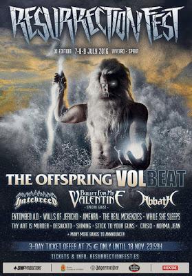 Resurrection Fest 2016: The Offspring, Volbeat, Bullet for my Valentine, Abbath, Hatebreed...
