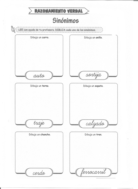 Sinónimos: Razonamiento verbal 5 años
