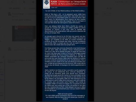 EL GRUPO TERRORISTA ESTADO ISLÁMICO DICE QUE FRANCIA NO VIVIRÁ EN PAZ