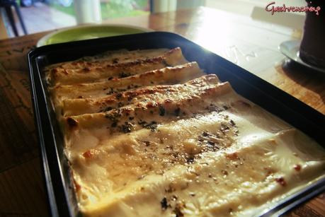 Canelones de pato, acelgas y ricotta