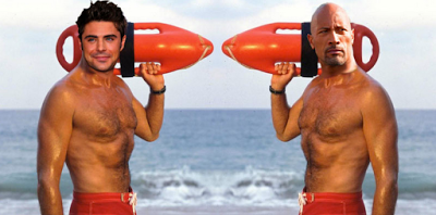 N. Dobrev y Ashley Benson, Dwayne Johnson y Zac Efron en Baywatch