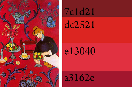 paleta de color de armonia en rojo Matisse, significado del color rojo