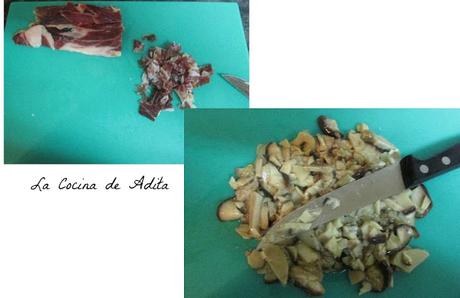 Rollitos de pasta brick, rellenos con boletus, y jamón