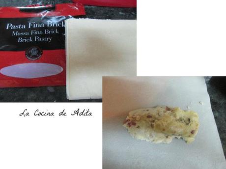 Rollitos de pasta brick, rellenos con boletus, y jamón