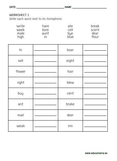 HOMOPHONES WORKSHEET1