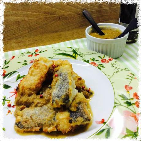 Bacalao rebozado con crema de pimiento verde Bacalado rebozado con salsa de pimientos verdes