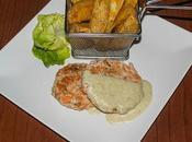 Hamburguesas salmón salsa pepino papas Deluxe horno).