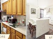 Antes después: cocina estrecha anticuada diáfana, abierta integrada