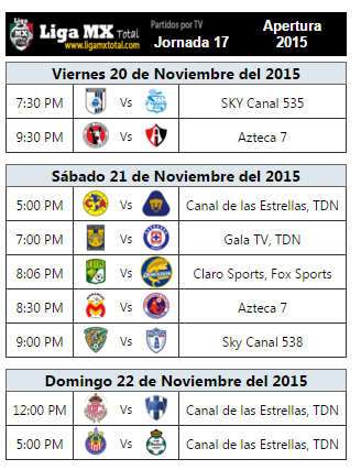 Programacion television jornada 17 futbol mexicano